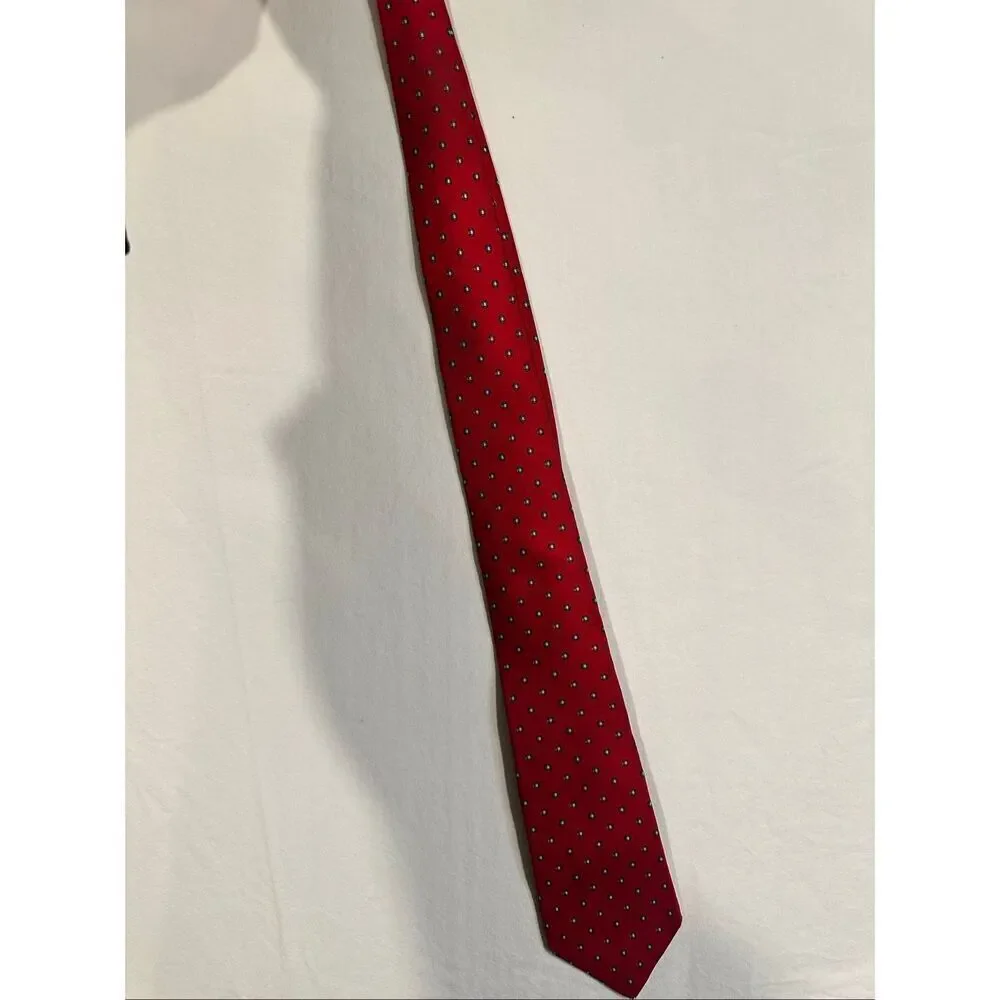 Christian Dior Vintage Red with black/white dots 100% Silk tie